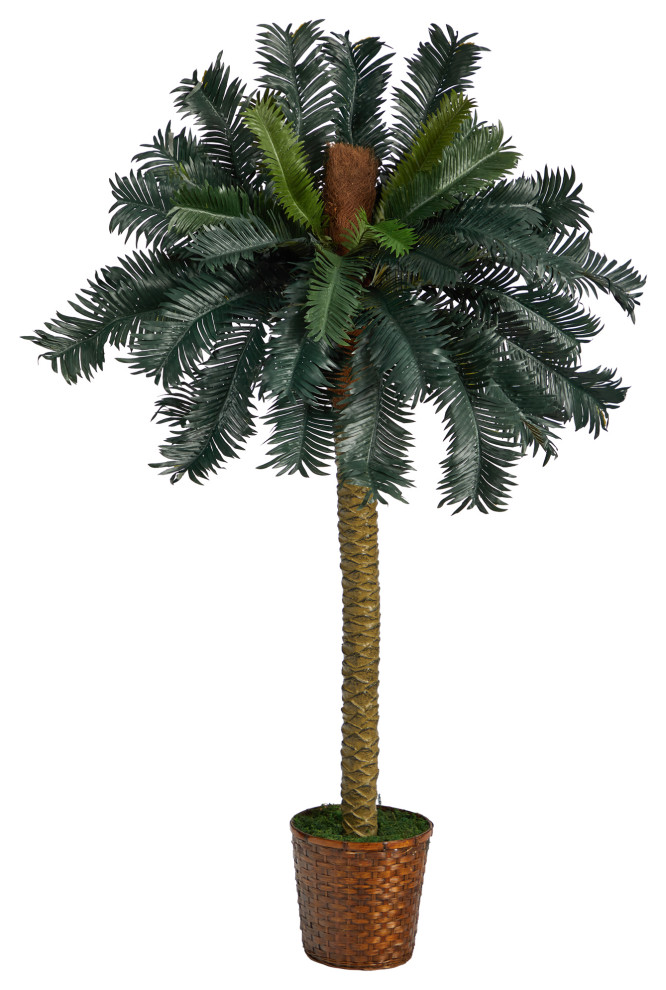 5' Sago Palm Artificial Tree, Basket Modern Artificial Plants And