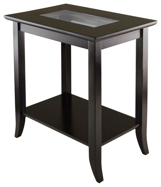 Winsome Wood Genoa Rectangular End Table With Glass Top And Shelf