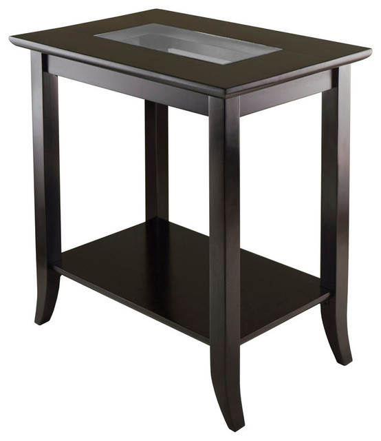 Genoa Rectangular End Table With Glass Top And Shelf