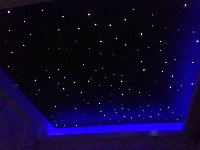 Fibre Optic Starlight Ceiling In Small Movie Room Modern