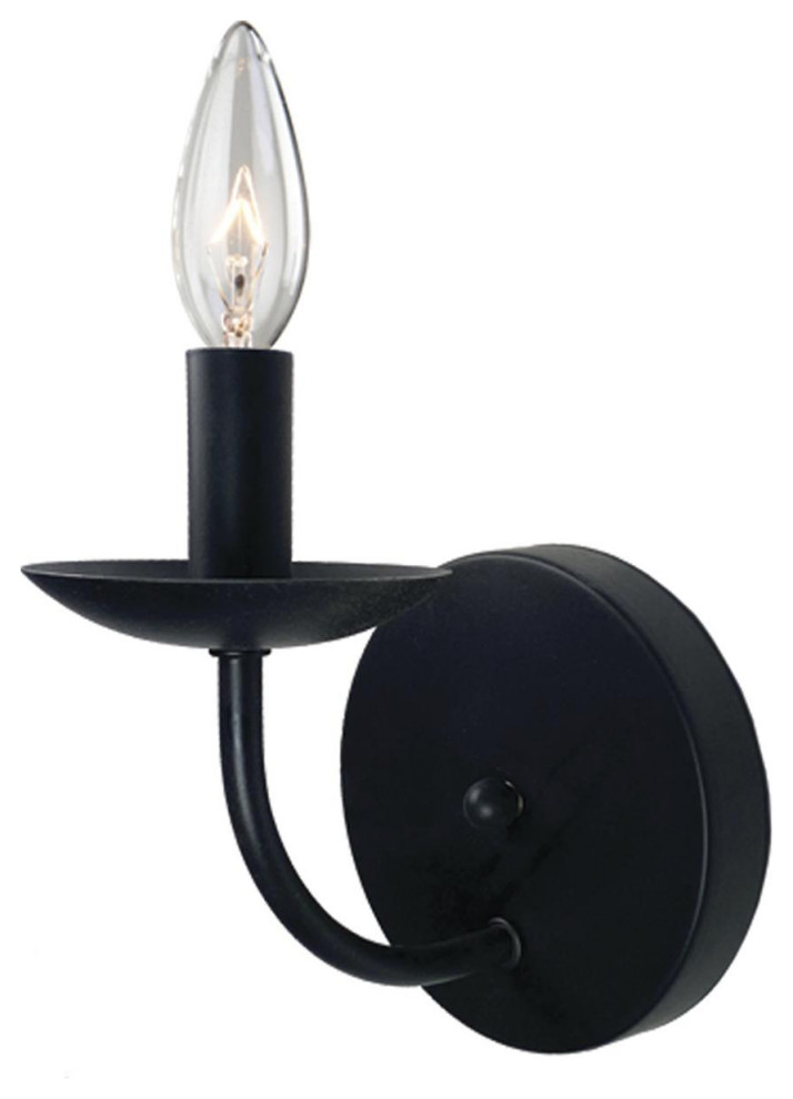 Wrought Iron 1 Light Wall Sconce, Black Transitional Wall Sconces