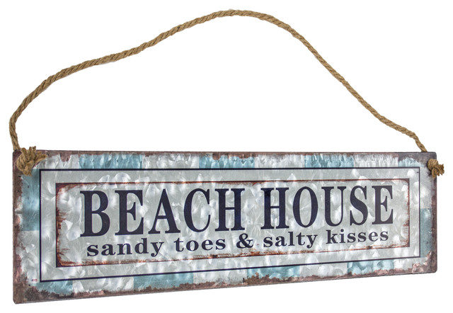 American Art Decor Beach House Galvanized Metal Vintage Hanging Sign With Rope Style Novelty Signs By Inc Houzz - Galvanized Metal Houses Decor