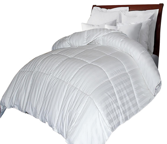 500 TC Damask Stripe Cotton Cover Siberian White Down Comforter Twin