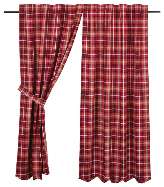 VHC Rustic Shower Curtain Braxton Bath Rod Pocket Red Cotton Plaid