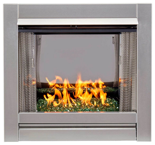 Vent Free Stainless Outdoor Gas Fireplace Insert Emerald Green Fire Glass Media Modern Fireplaces By Procom - Stainless Steel Gas Fireplace Surround Vent Free Stainless Outdoor Gas Fireplace Insert Emerald Green Fire Glass Media Modern Fireplaces By Procom - Stainless Steel Gas Fireplace Surround