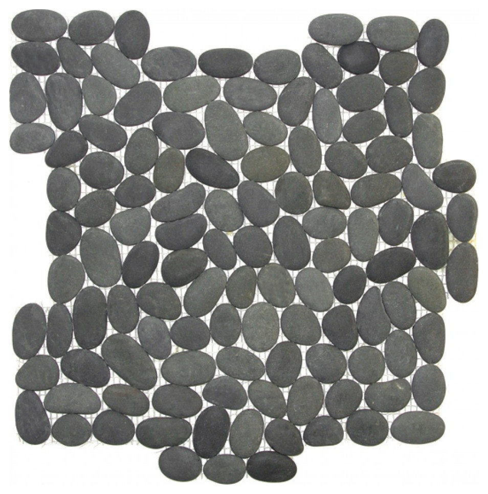 Tahiti Black 12x12 Interlocking Matte Pebbles, 10 Sheets