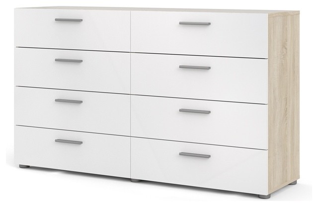 Austin 8 Drawer Double Dresser in Oak Structure/White High Gloss -  Transitional - Dressers - by Homesquare | Houzz