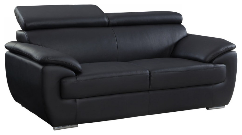 69"x38"x32to 39" Modern Black Leather Sofa And Loveseat Contemporary