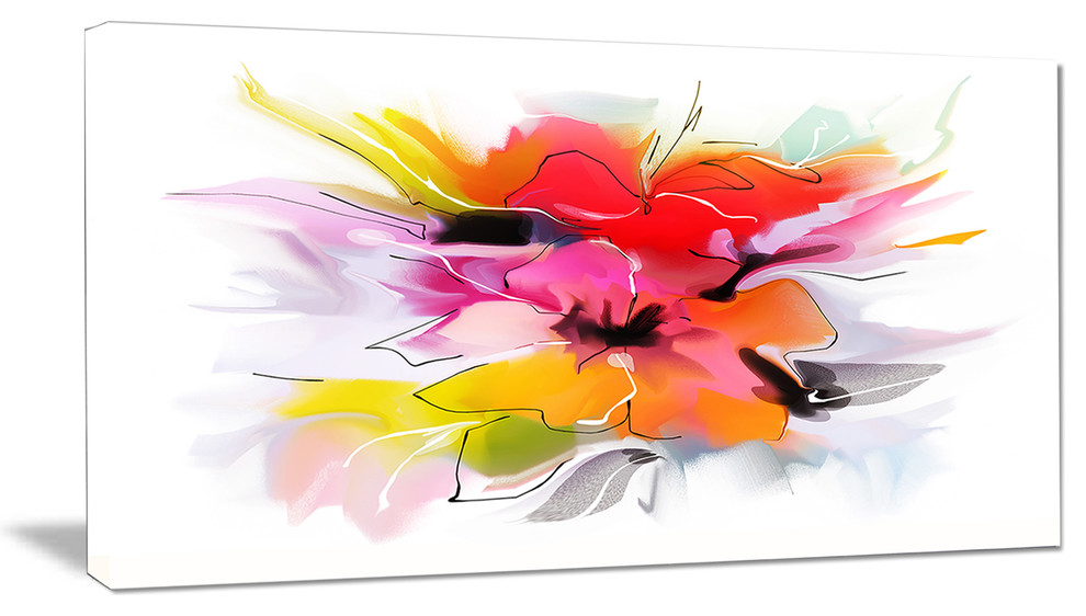 Colorful Abstract Flowers on White, Extra Large Floral Wall Art, 32"x16