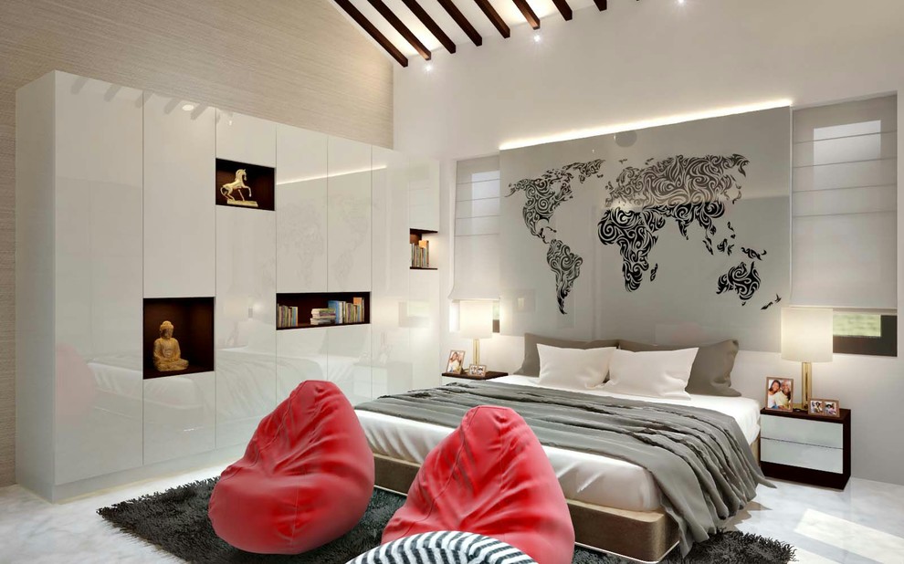 This is an example of a contemporary bedroom in Chennai.