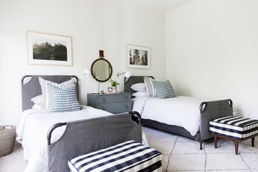 Design ideas for a beach style gender-neutral kids' bedroom in Salt Lake City with white walls.