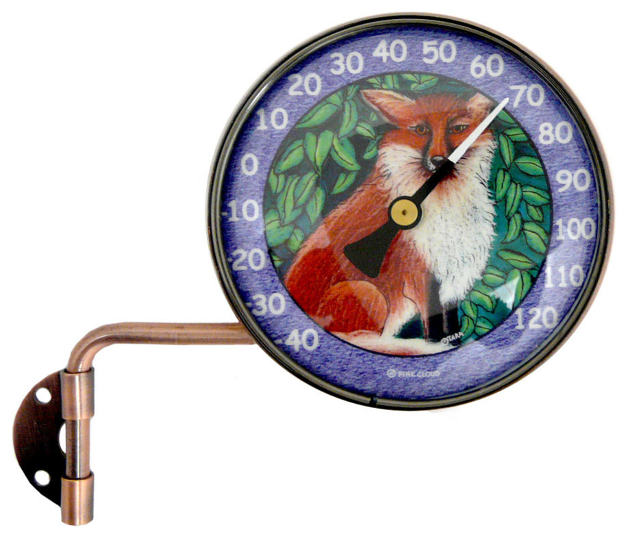 4" Copper Dial Thermometer with Fox Art Rustic Decorative