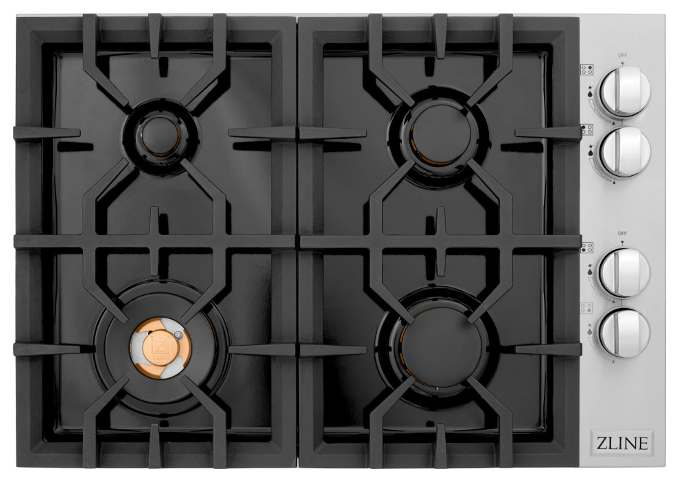 ZLINE 30" Gas Cooktop With 4 Gas Brass Burners, RCBR30PBT Modern