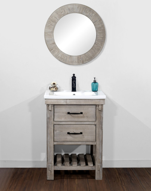 24 Rustic Solid Fir Vanity With Ceramic Single Sink No Faucet Farmhouse Bathroom Vanities And Consoles By Infurniture Inc Houzz - Rustic Farmhouse Bathroom Vanity 24 Inch