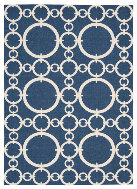Nourison Waverly Sun and Shade "Connected" Navy Area Rug, 7'9"x10'10"