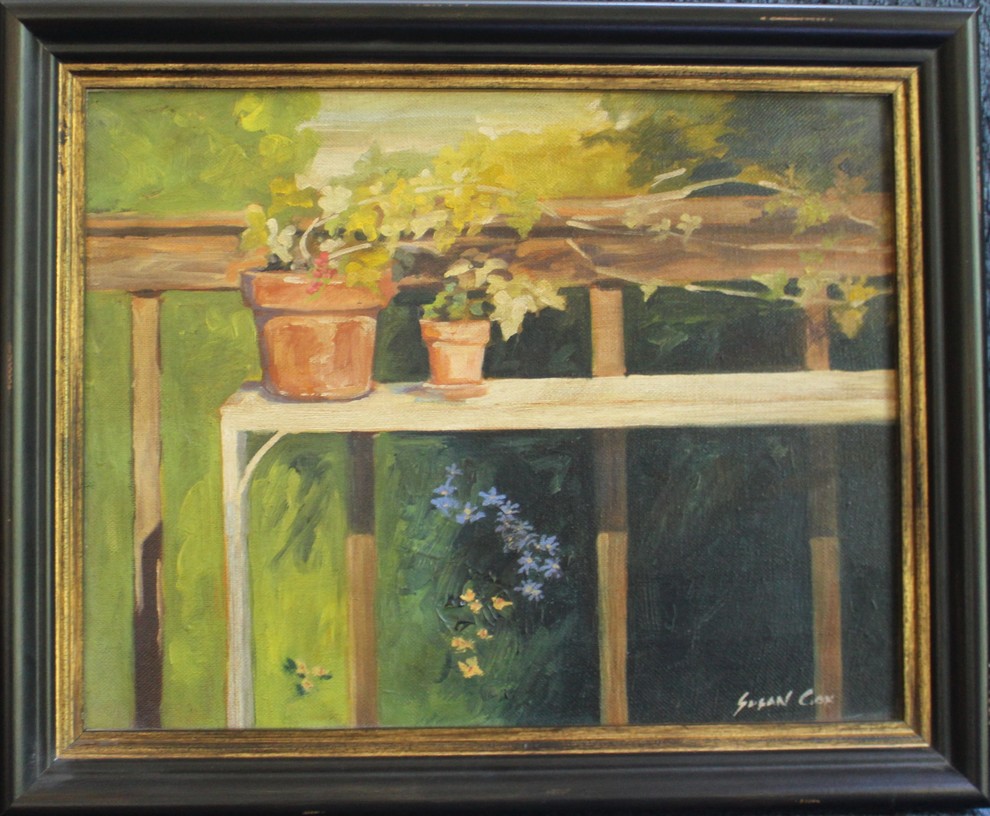 Susan Cox Signed Painting Custom Framed Potted Garden