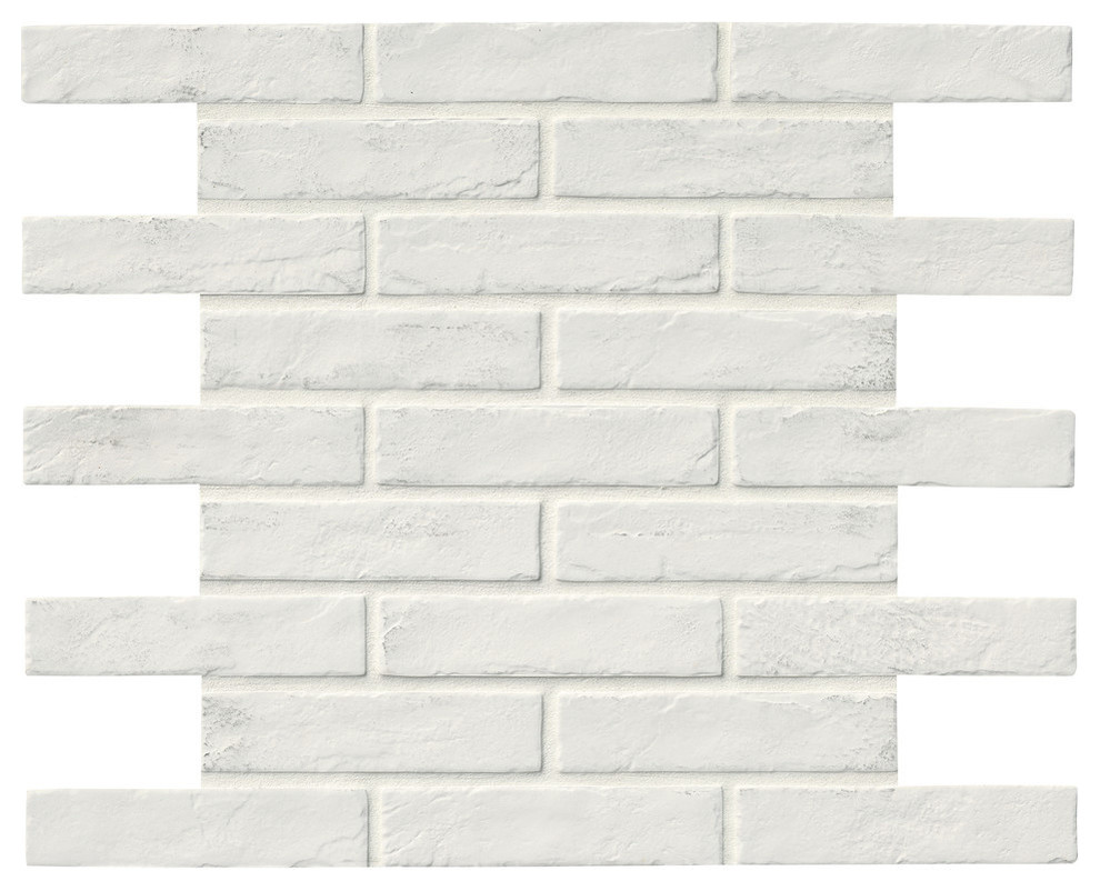 2.33"x10" Capella Brick Porcelain Floor and Wall Tile, Set of 32, White
