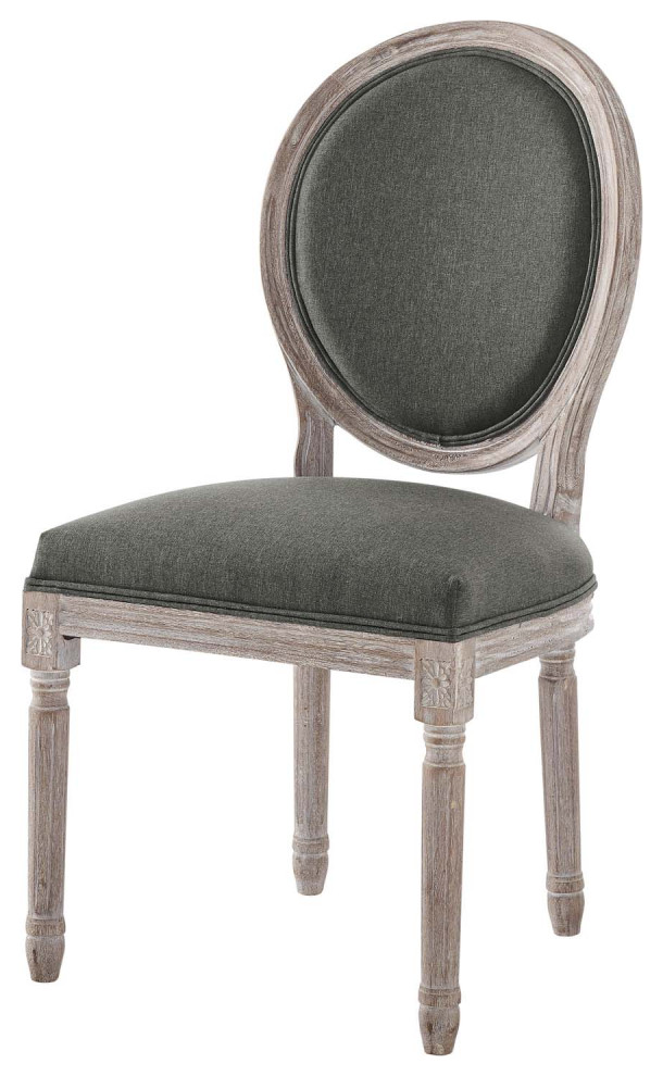 French Vintage Side Dining Chair, Fabric, Wood, Black Beige, Modern