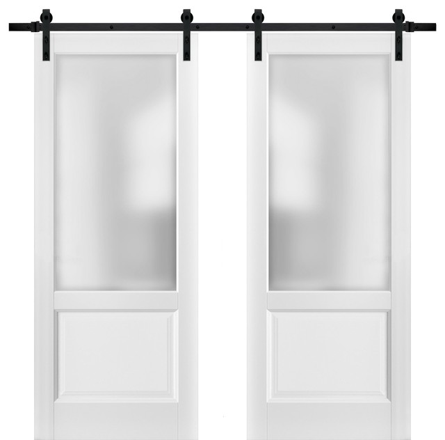 Double Barn Doors & 13FT HardwareLucia 22 Matte White & Glass Wood