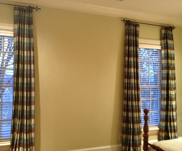 Blue Green Brown Silk Plaid Curtain Panels Traditional
