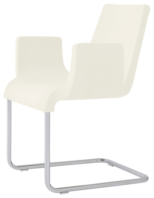 Reis Arm Chair, Chrome Plated Steel Tubes Base, Bone Ppm Contemporary Dining Chairs by