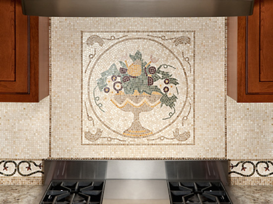 Example of a kitchen design in Boston with multicolored backsplash and mosaic tile backsplash