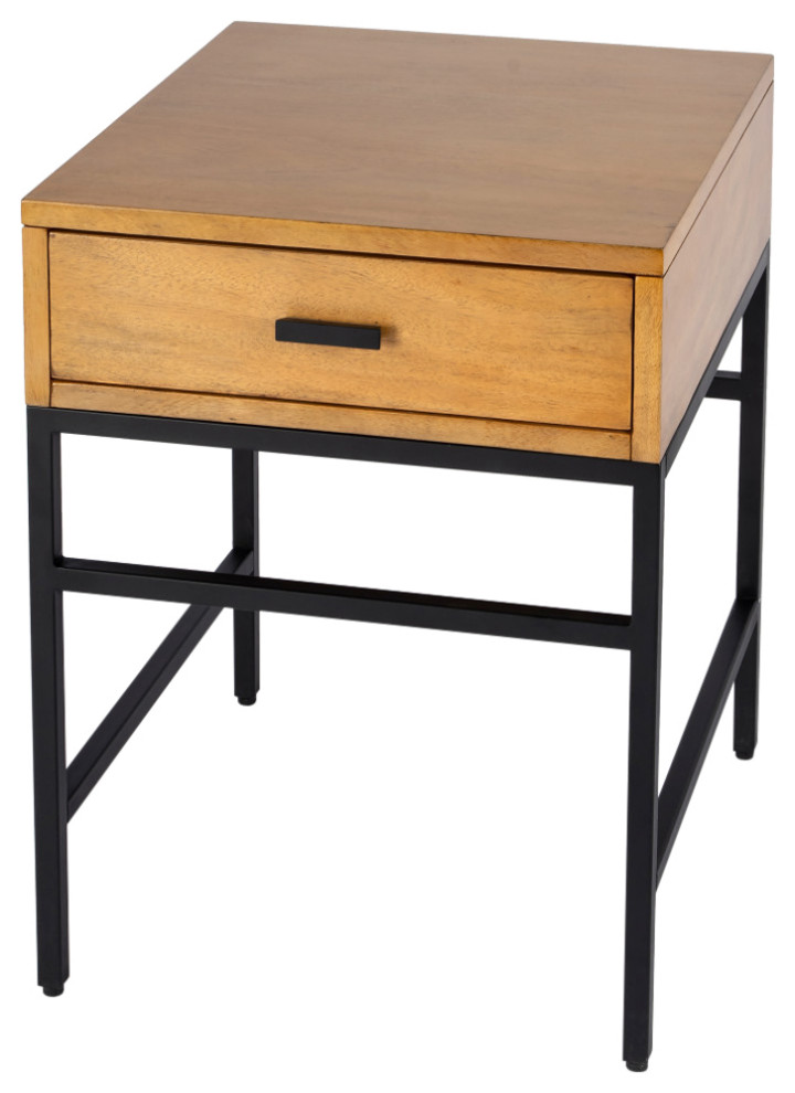 Hans 1 Drawer Wood and Iron End Table Transitional Side Tables And