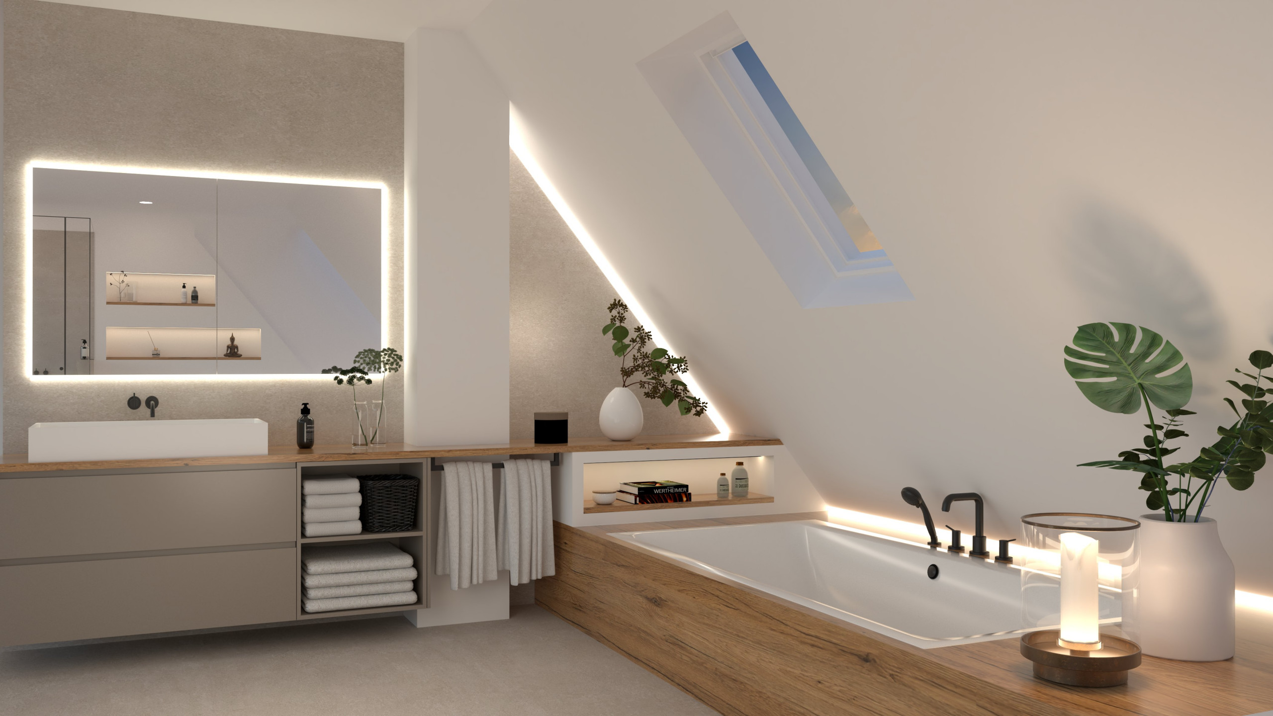 Helles Badezimmer mit natürlichen Akzenten