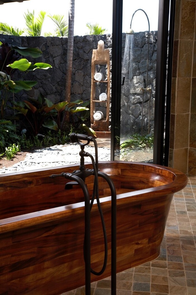 This is an example of a tropical bathroom in Hawaii.