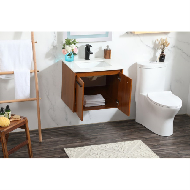24" Single Bathroom Vanity, Teak Modern Bathroom Vanities And Sink