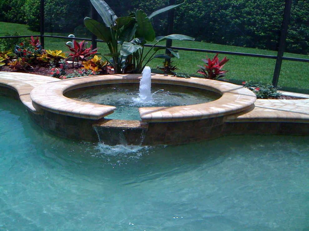 Mid-sized transitional backyard pool photo in Orlando