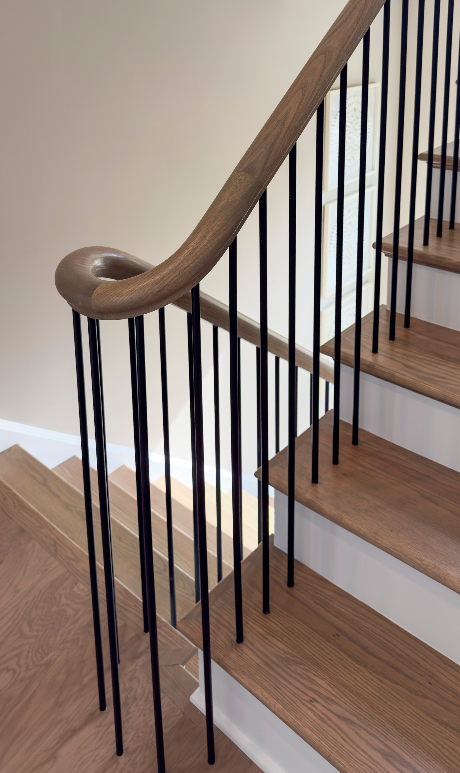 Project #153 | Sophisticated Red Oak Stair with Metal Balusters