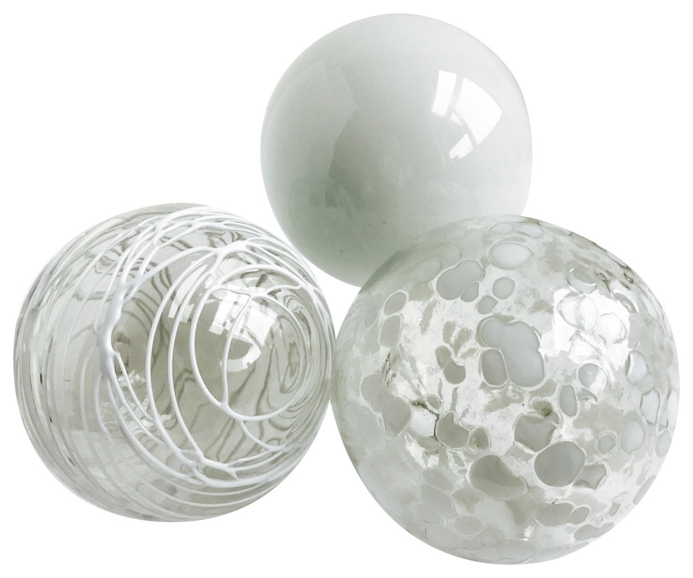 Sphere Set of 3, White Contemporary Decorative Objects And Figurines by Worldly Goods Too