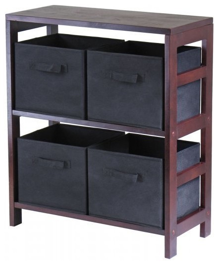Capri 5-Pc Storage Shelf With 4 Foldable Fabric Baskets, Espresso And Black