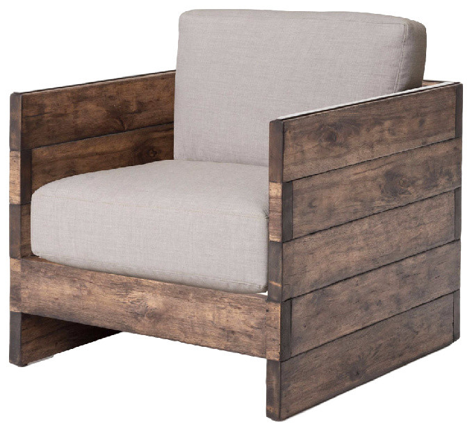 Watson Modern Rustic Lodge Chunky Wood Oak Square Arm Chair