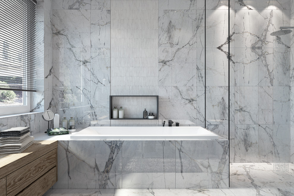 Ванная комната с панорамным окном в частном доме