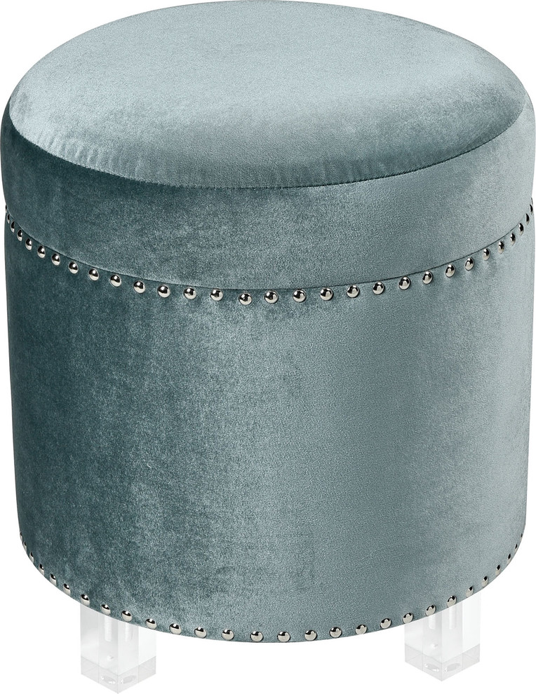 National Velvet Ottoman, Duck Egg Contemporary Footstools And