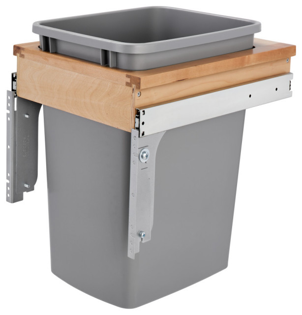 Wood Top Mount Pull Out Single Trash/Waste Container With Reduced Depth