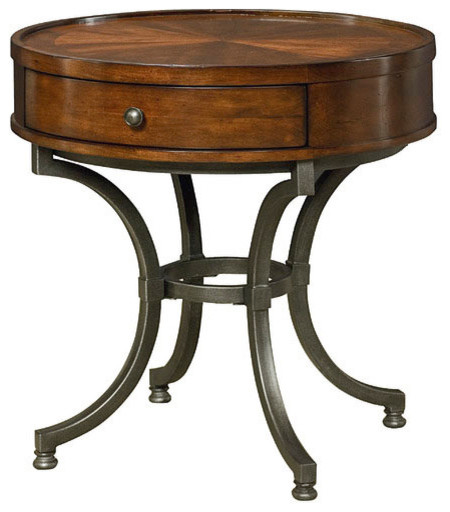 Hammary Barrow Round End Table With, Round End Table Wood Top Metal Base