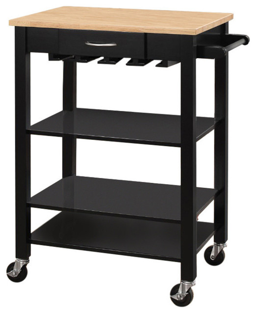 Kitchen Cart With Wooden Top, Natural & Black