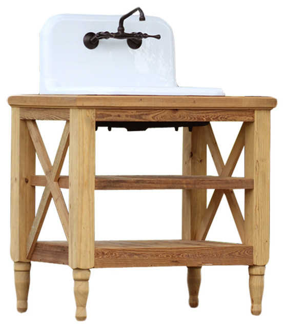 High Back Cast Iron Porcelain Farm Sink Stand 36" Reclaim Wood French