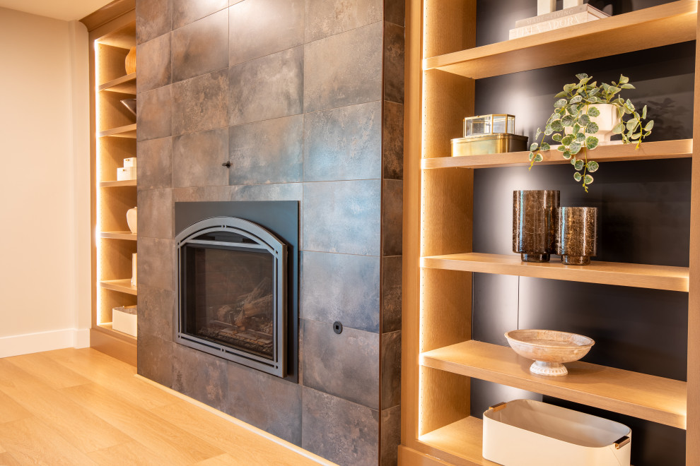 Updated Basement Fireplace with Custom Built-Ins
