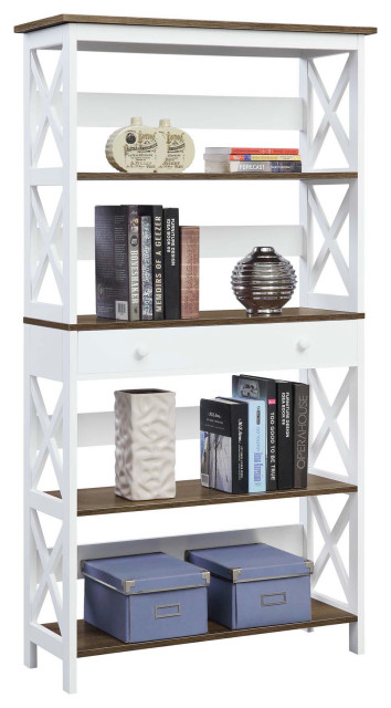 Convenience Concepts Oxford 5 Tier, Convenience Concepts Oxford 5 Tier Bookcase With Drawer White