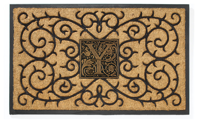 Personalized Coir Monogram Mat Black Traditional Doormats