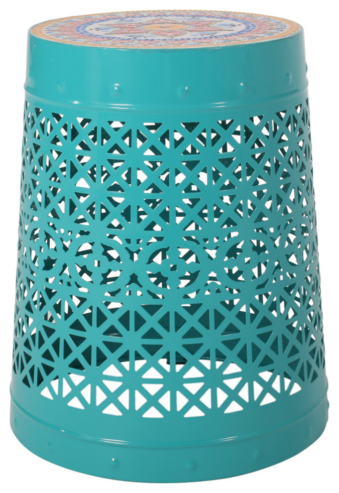 Jeremias Outdoor Lace Cut Side Table With Tile Top Contemporary
