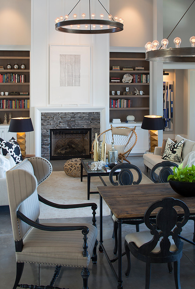 Design ideas for a country living room in San Francisco with concrete floors and white walls.