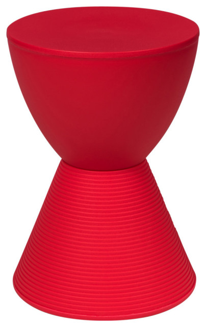 LeisureMod Boyd Storage Side Table Plastic Ribbed End Table, Red