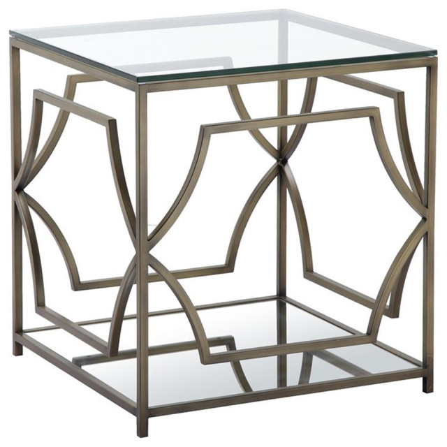 American Home Classic Edward Modern Metal/Glass Side Table in Brushed Brass Contemporary