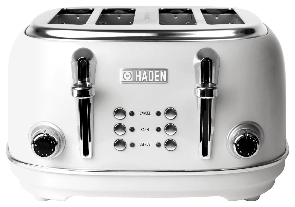 Haden Heritage 4-Slice, Wide Slot Toaster with Browning Control, Ivory White