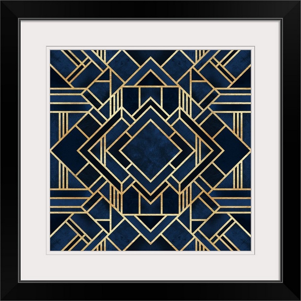 "Art Deco Blue" Black Framed Art Print Contemporary Prints And